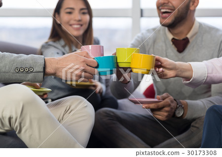 Businesspeople Group Clinking Cups Coffee Break In Businesspeople Group Clinking Cups Coffee Break In 30173308