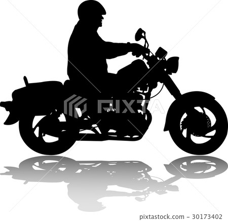 man riding classic vintage motorcycle silhouette 30173402