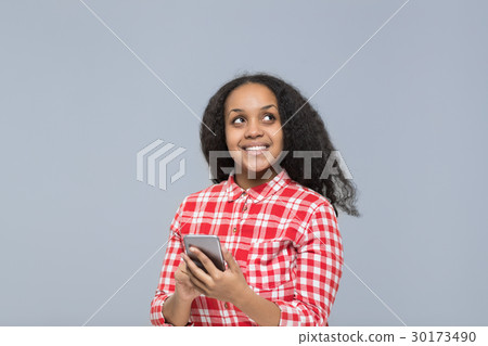 Young Woman Using Cell Smart Phone African Young Woman Using Cell Smart Phone African 30173490