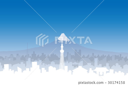 Fuji and the city of Tokyo Long 30174158