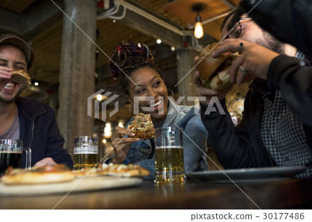 Diverse People Hang Out Pub Friendship 30177486