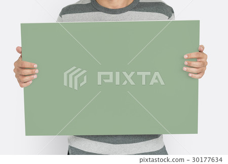 Man Holding Banner Placard Copy Space Blank 30177634