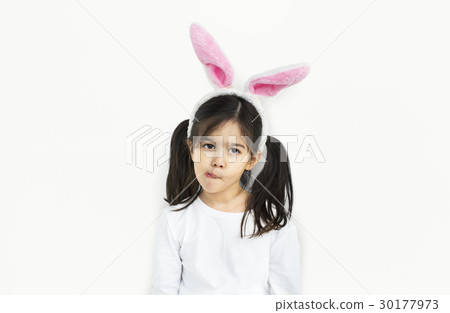 Little Girl Bunny Ears Silly Concept 30177973