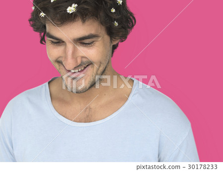 Man Smiling Happiness Flower Portrait Concept Man Smiling Happiness Flower Portrait Concept 30178233