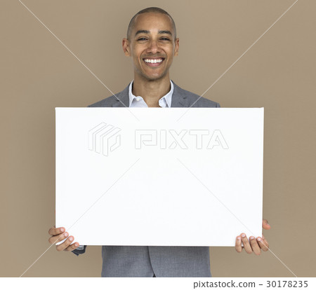Businessman Smiling Happiness Holding Placard Copy Space Concept Businessman Smiling Happiness Holding Placard Copy Space Concept 30178235