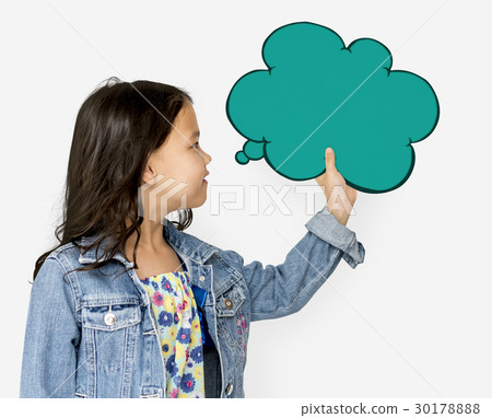 Little Girl Holding Chat Box Smiling Adorable 30178888
