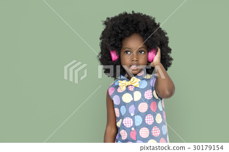 Little Girl Listening Music Headphones Studio Portrait Little Girl Listening Music Headphones Studio Portrait 30179154