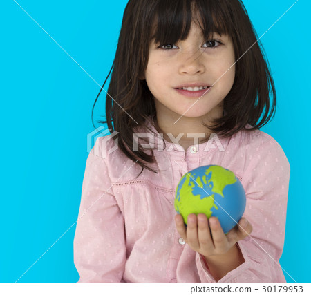 Little Girl Kid Adorable Cute Playful Globe Studio Portrait Little Girl Kid Adorable Cute Playful Globe Studio Portrait 30179953