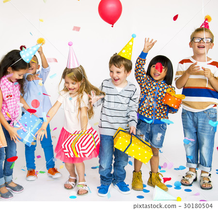 Happiness group of cute and adorable children having party Happiness group of cute and adorable children having party 30180504