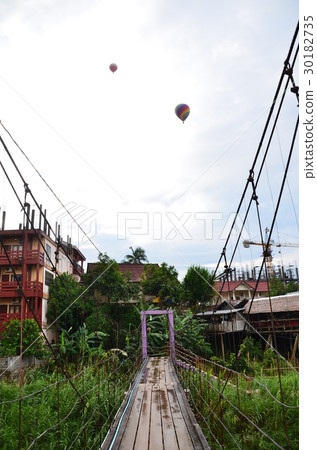 Hot air balloon flying over the scenic spot of Laos, Bambien suspension bridge and over the sky 30182735