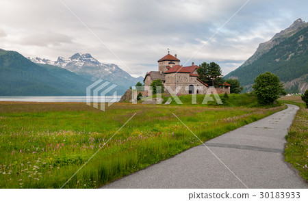 Landscape view at lake Silvaplana, St.Moritz,Switz Landscape view at lake Silvaplana, St.Moritz,Switz 30183933
