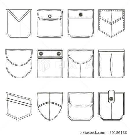 Pocket Thin Line Black Icon Set. Vector Pocket Thin Line Black Icon Set. Vector 30186188