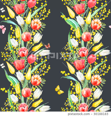 Watercolor mimosa and tulip vector pattern Watercolor mimosa and tulip vector pattern 30188183