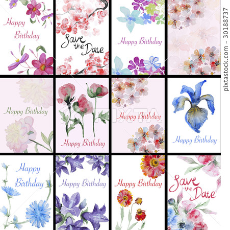 Set of handpainted watercolor flowers 30188737