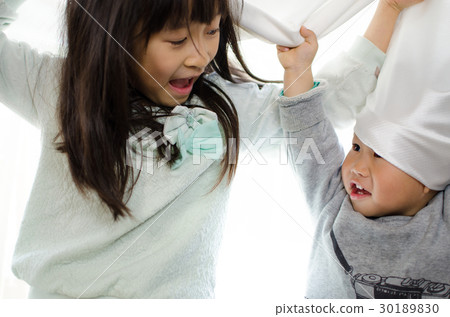 Baby playing with curtains That old sister 30189830