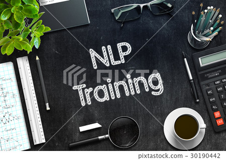 NLP Training - Text on Black Chalkboard. 3D NLP Training - Text on Black Chalkboard. 3D 30190442