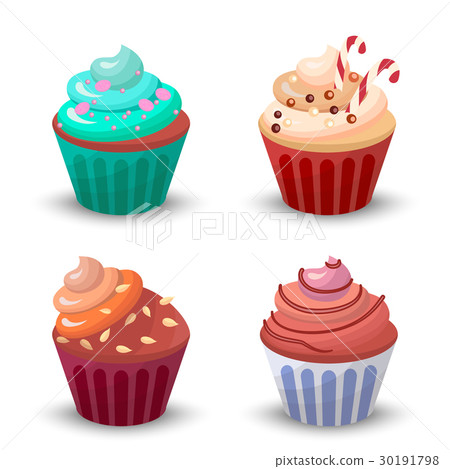 Sweet food chocolate creamy cupcake set isolated 30191798