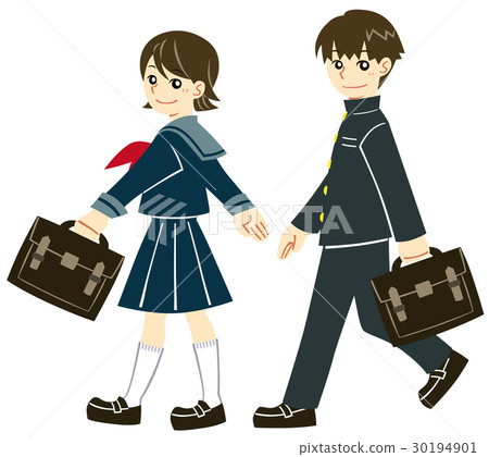 A man and a woman of student clothes to walk to school 30194901