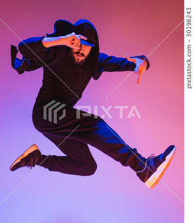 The silhouette of one hip hop male break dancer 30196243