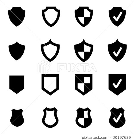 Vector black shield icon set 30197629