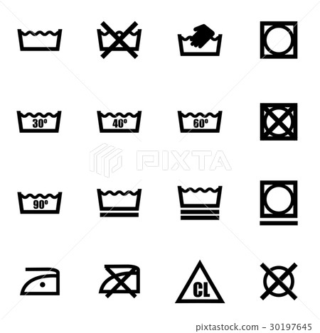 Vector black washing signs set - Stock Illustration [30197645] - PIXTA