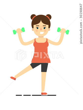 Happy athletic girl doing exercise with dumbbells - Stock Illustration ...