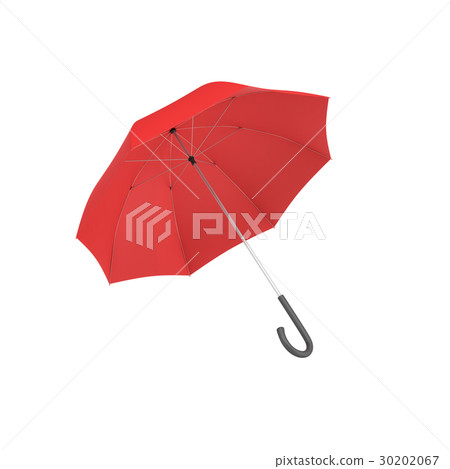3d rendering of an open red umbrella with a black 30202067