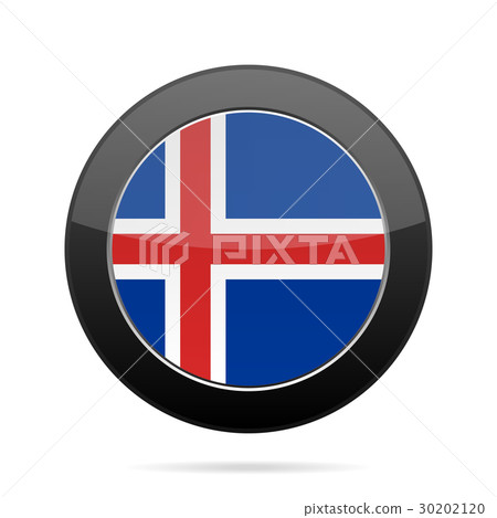 Flag of Iceland. Shiny black round button. 30202120