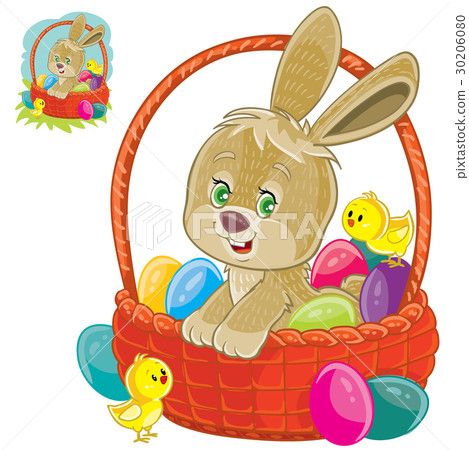 Vector easter bunny sitting in a basket for easter - Stock Illustration ...