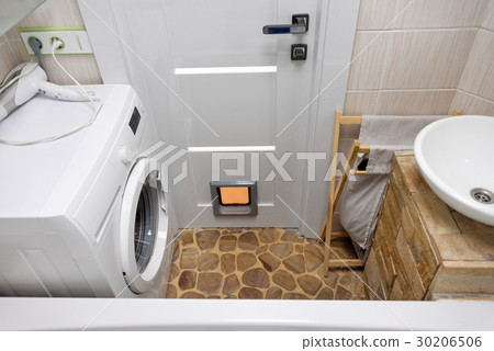 Small modern bathroom interior. Well organized Small modern bathroom interior. Well organized 30206506