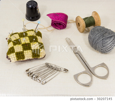 Beautifully laid out accessories for needlework Beautifully laid out accessories for needlework 30207145
