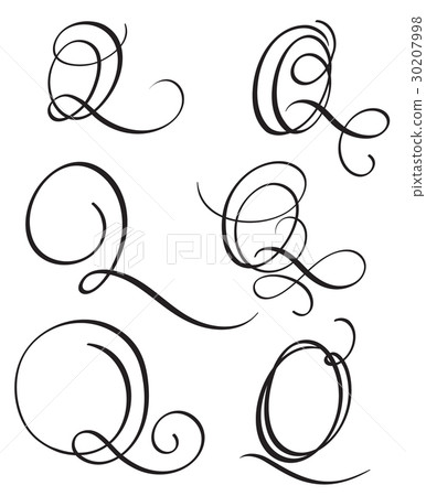 set of art calligraphy letter Q with flourish of 30207998