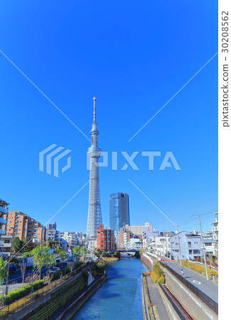 東京天空樹在晴朗的天氣下 30208562