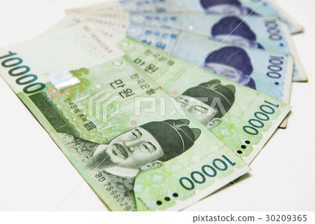 Stacked of South Korea won money bills,close up Stacked of South Korea won money bills,close up 30209365
