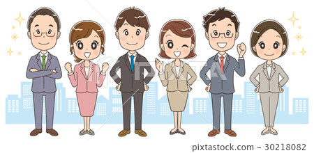 男人和女人穿西裝的插圖（整條街全身） 30218082