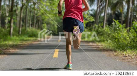 woman running at morning tropical forest trail woman running at morning tropical forest trail 30218687