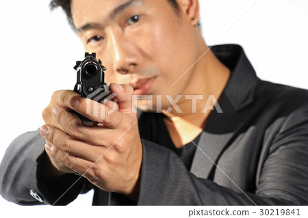 Man aiming gun. 30219841