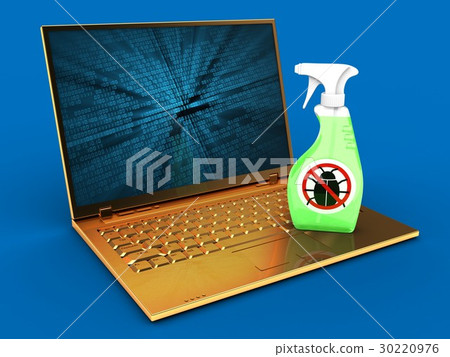 3d illustration of  computer  with  bug spray 30220976