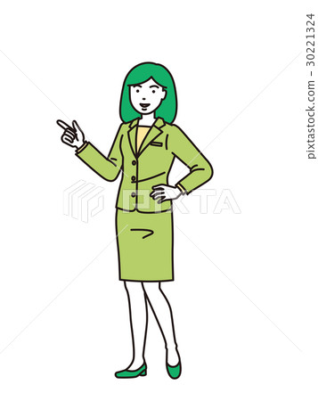 Female employee who points to the right Female employee who points to the right 30221324