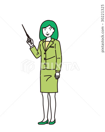 Female employee who points to the right Female employee who points to the right 30221325