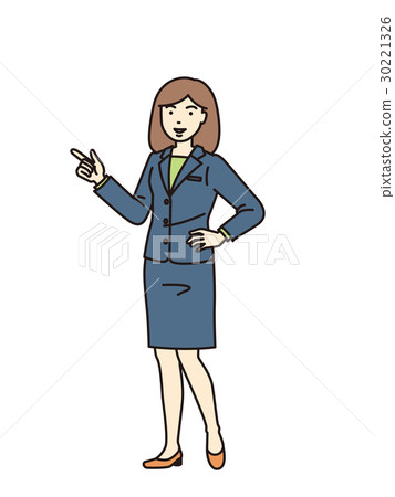 Female employee who points to the right Female employee who points to the right 30221326