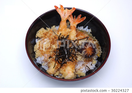 Ebi Tendon, Prawn Tempura on rice with mushroom 30224327