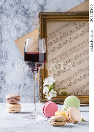 Port wine with french dessert macaroons 30228509