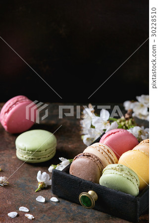Variety of french dessert macaroons 30228510