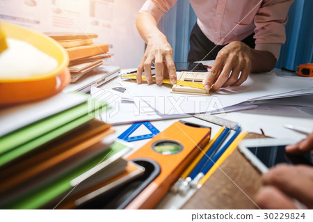 Architect engineering worker working in office. Architect engineering worker working in office. 30229824
