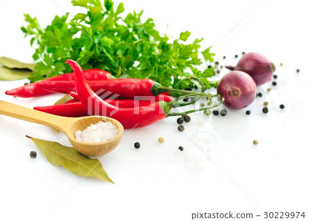Parsley, garlic clove, onion,red pepper and spices Parsley, garlic clove, onion,red pepper and spices 30229974