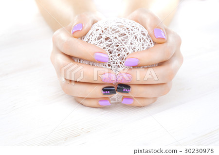 purple manicure with a white ball of yarn purple manicure with a white ball of yarn 30230978