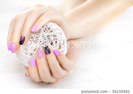 purple manicure with a white ball of yarn purple manicure with a white ball of yarn 30230982