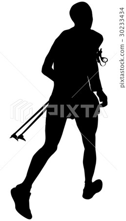 athlete skyrunner with trekking pole athlete skyrunner with trekking pole 30233434