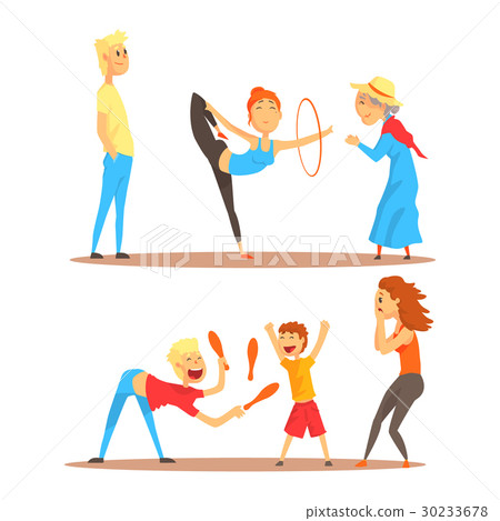 Girl doing gymnastics dance with hoop. Juggler Girl doing gymnastics dance with hoop. Juggler 30233678